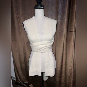 Cream Knit Sleeveless Wrap Top